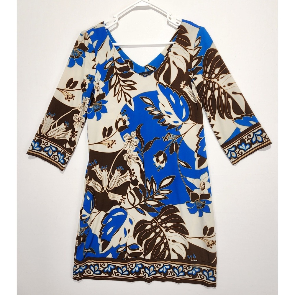 B. Darlin Women's Dressy Multicolor Brown/Blue Tunic Dress Size M